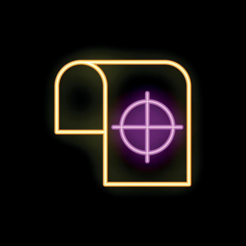 Neon sign representing targeting marketing with crosshair on document on black background vector