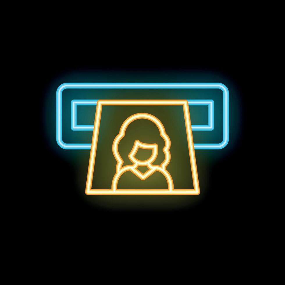 Neon sign representing a photograph being printed out from a photo booth vector