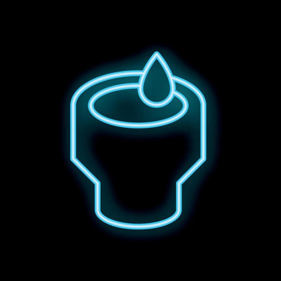 Neon sign of water drop falling into glass cylinder on black background vector