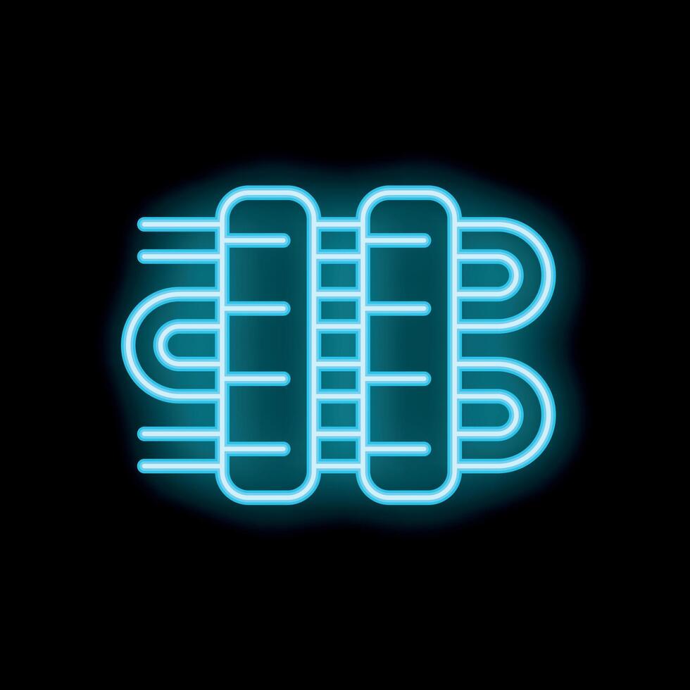 Blue neon icon of heating radiator on black background vector