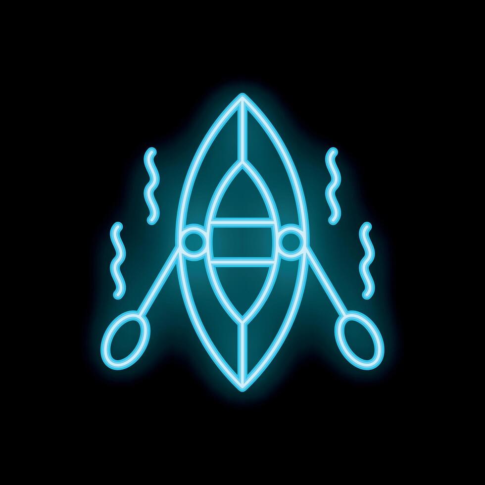 Neon sign depicting kayak with oars for river rafting trip vector