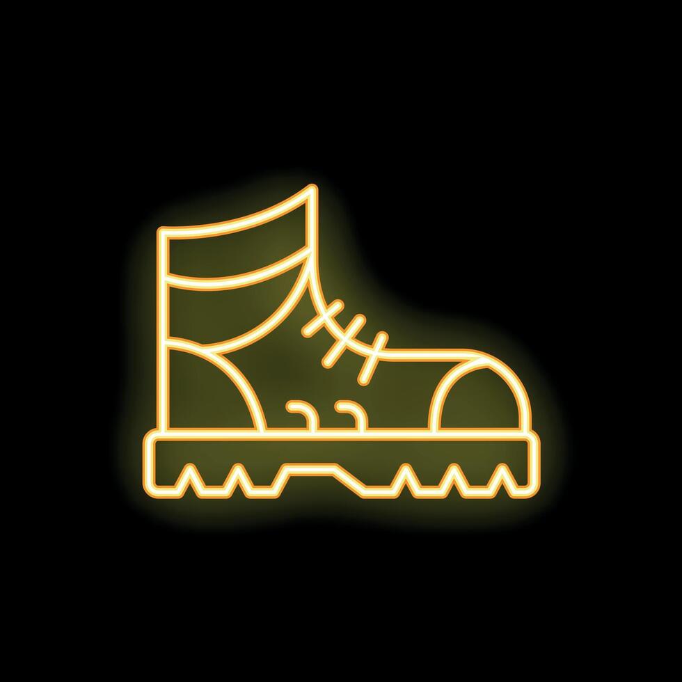 Neon yellow hiking boot glowing on black background vector