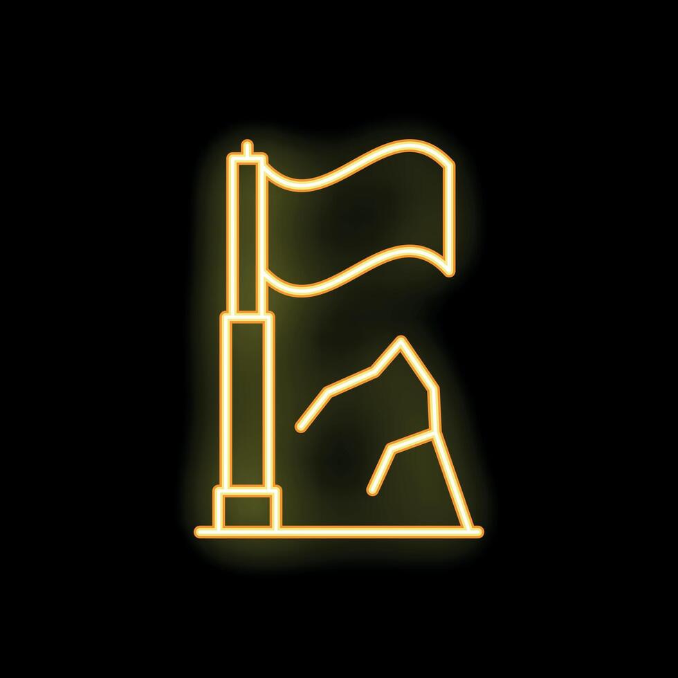 Neon flag waving on mountain peak icon representing success vector