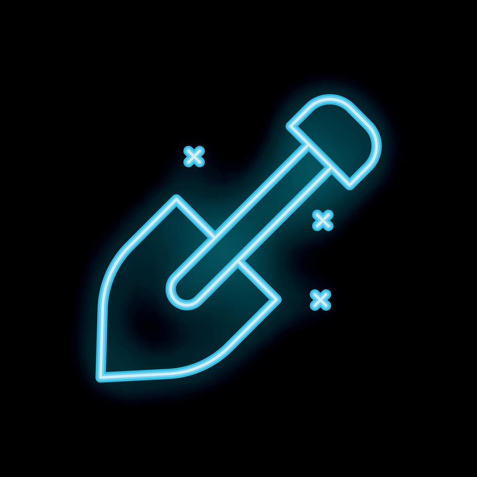 Neon shovel glowing on black background representing construction vector