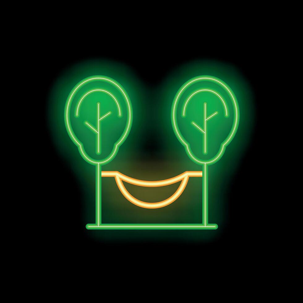 Neon green hammock hanging between two trees icon vector