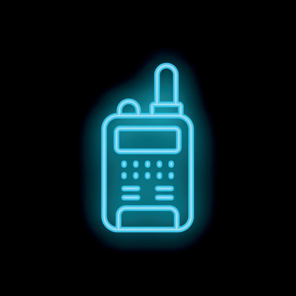 Blue neon walkie talkie radio communication device icon vector