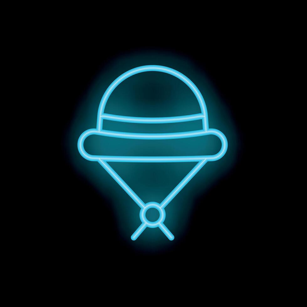 Bright neon icon of a bucket hat glowing on dark background vector