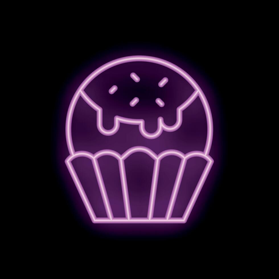 Neon sign of a cupcake dripping icing on black background vector