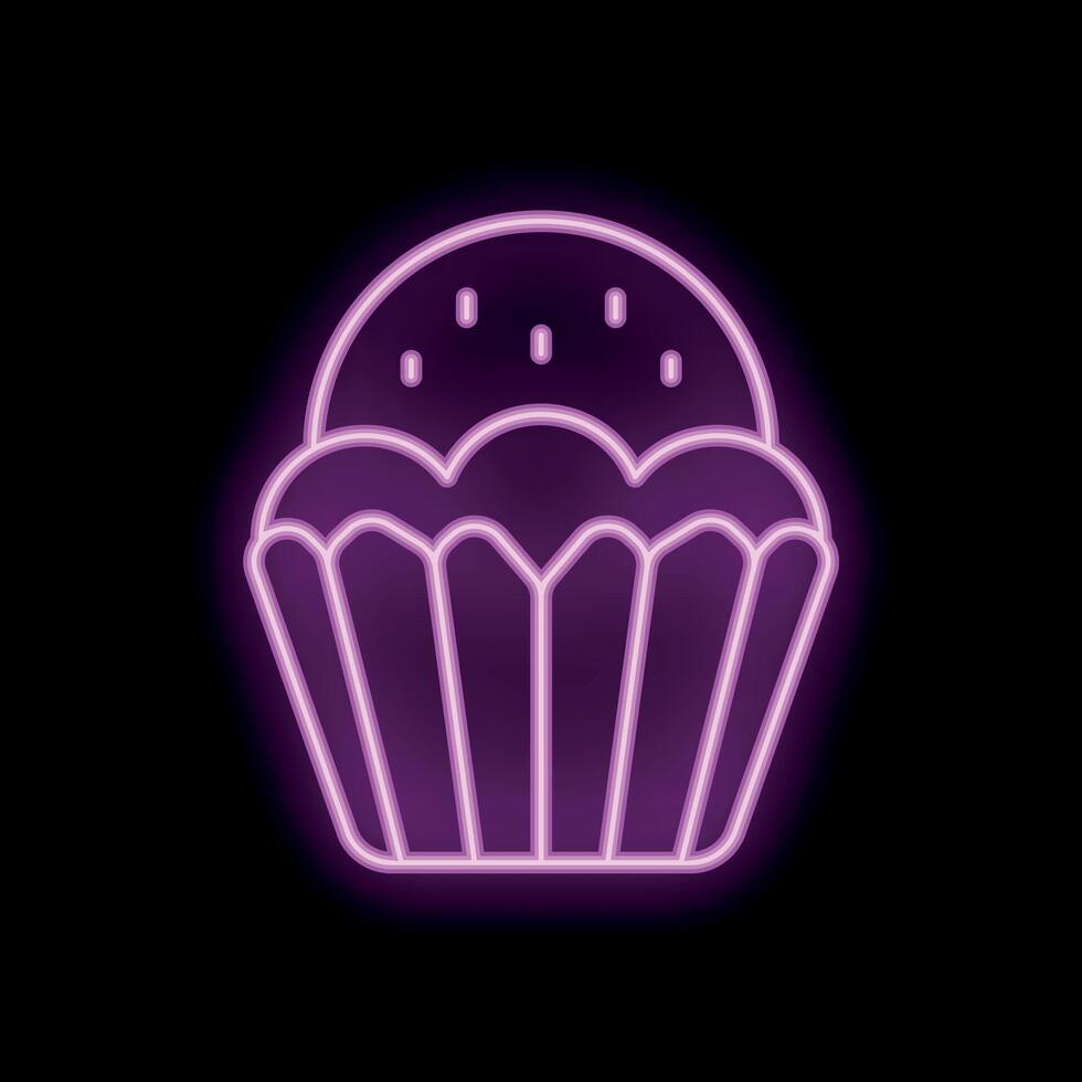 Neon sign showing a delicious cupcake with icing and sprinkles vector