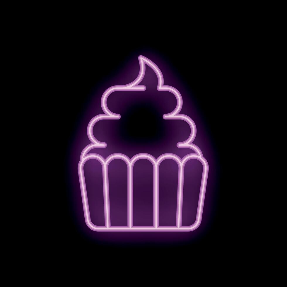 Vibrant neon sign depicting a delicious cupcake with swirls of frosting vector