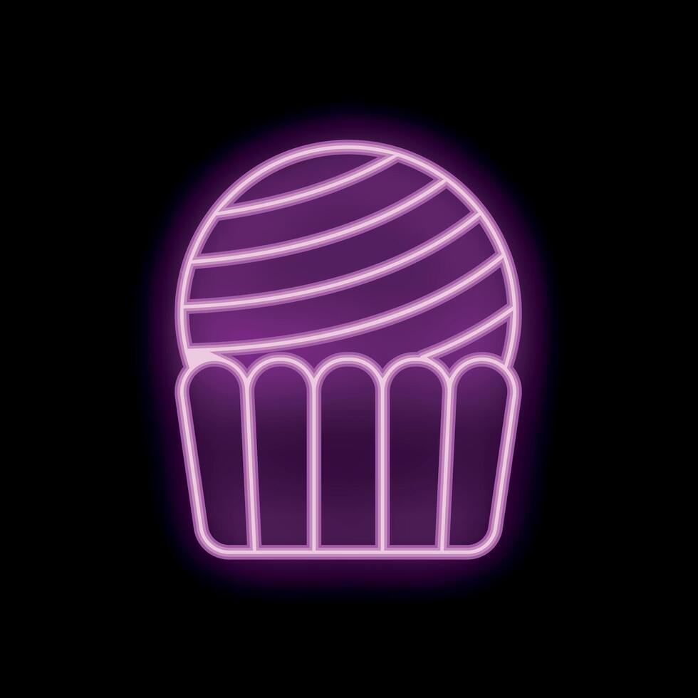 Neon sign of a cupcake with swirls of icing glowing in pink light vector