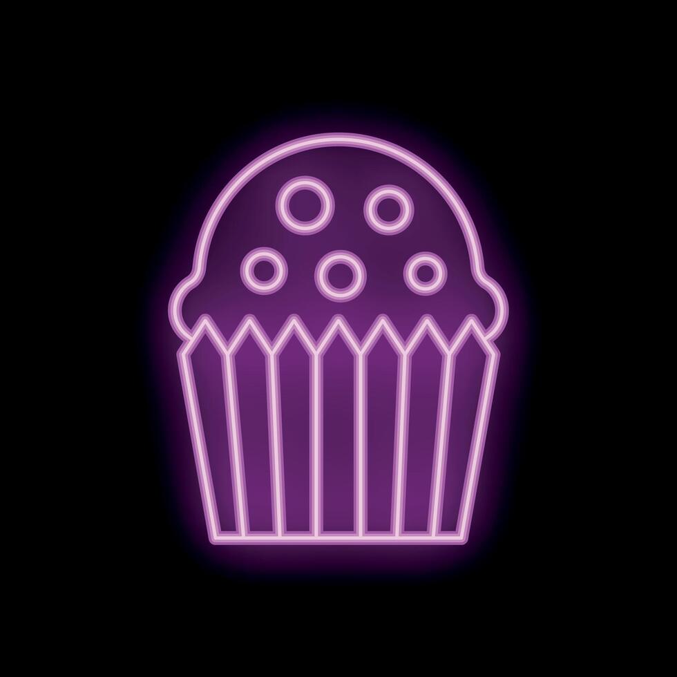 Bright neon sign showing a cupcake with icing and wrapper vector