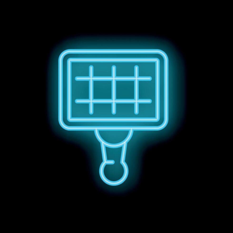 Blue neon sign icon of a solar panel on black background vector