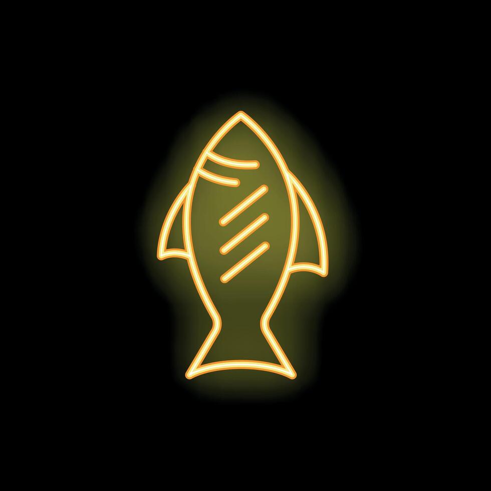 Neon sign showing a grilled fish on a black background vector