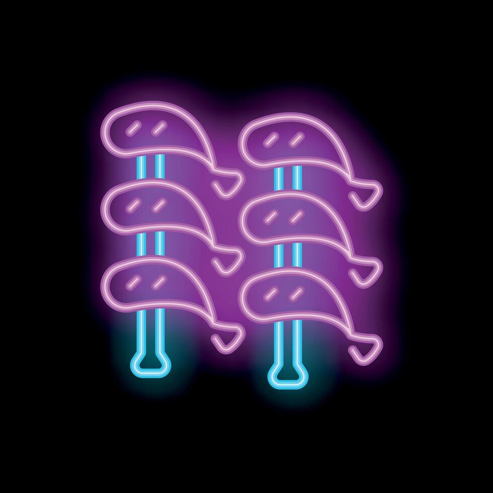 Neon sign showing chicken skewers glowing on wall vector