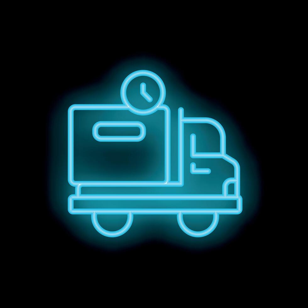 Neon sign of delivery truck delivering package on time vector