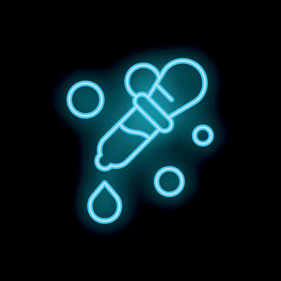 Neon pipette dripping liquid on black background vector