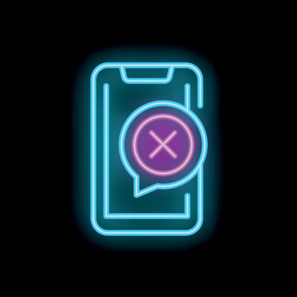 Neon smartphone showing delete message notification icon on black background vector