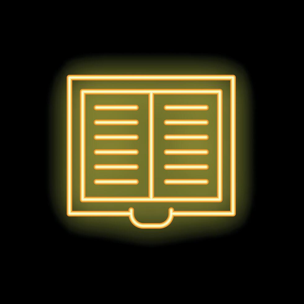 Glowing neon line open book icon on black background vector