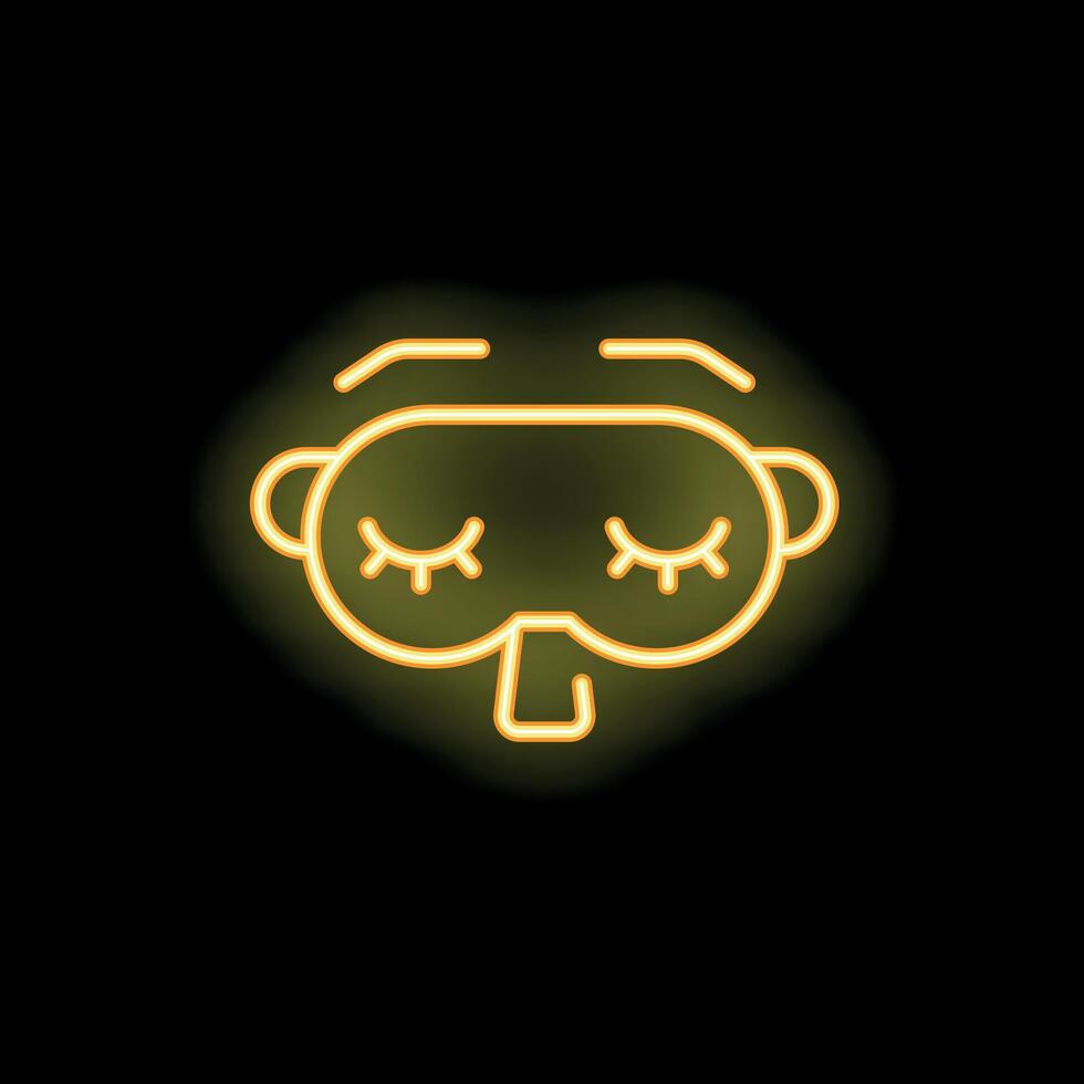 Neon yellow sleeping mask icon glowing on black background vector