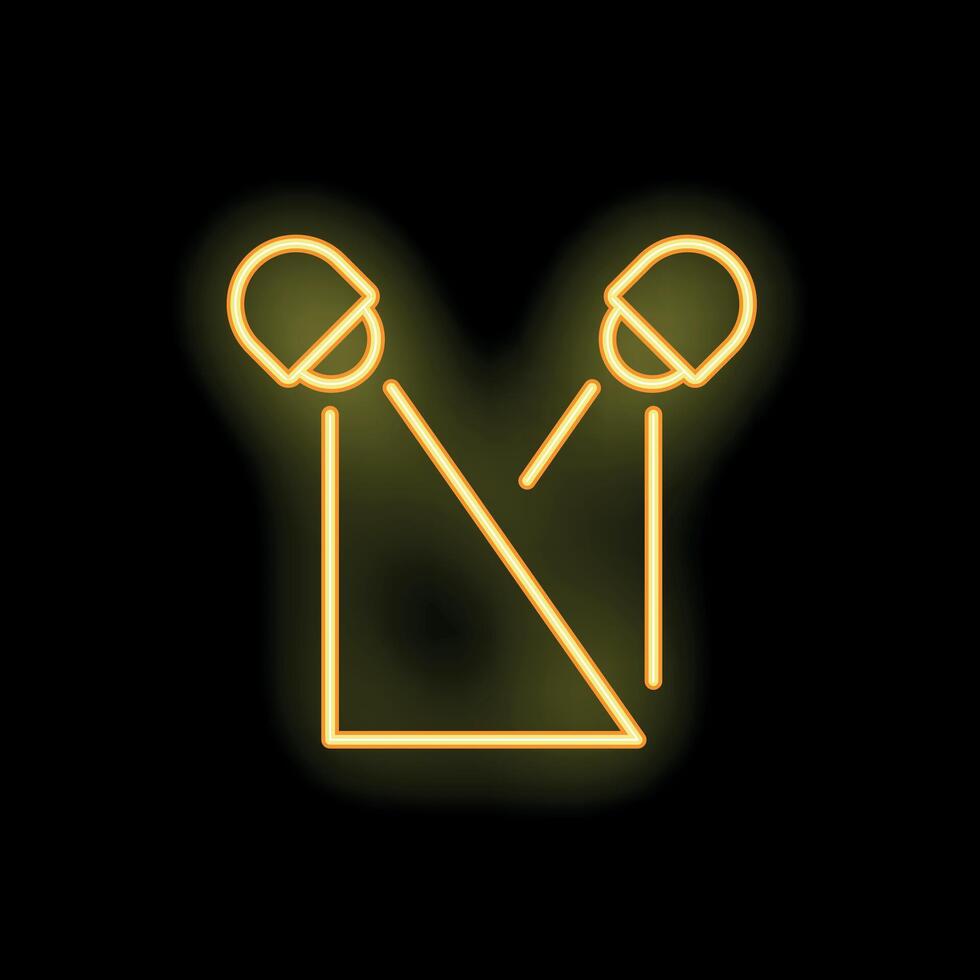 Yellow neon microphone icon glowing on dark background vector