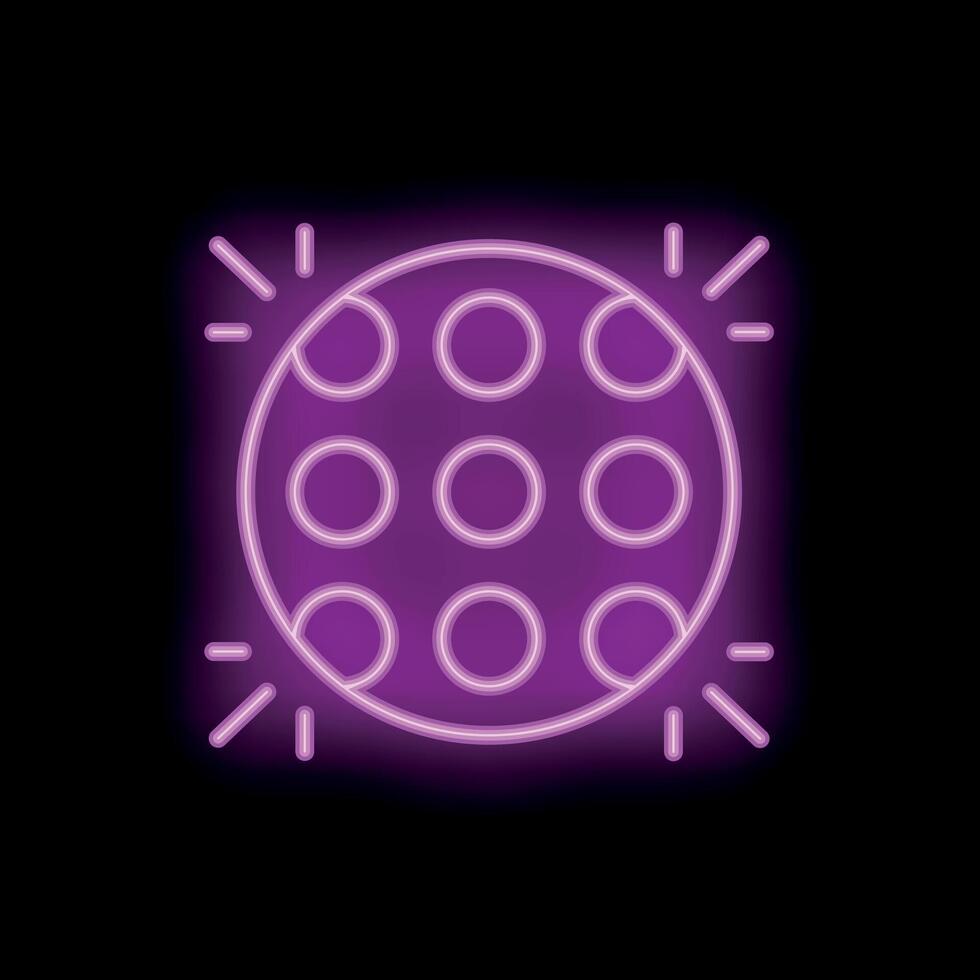 Neon party disco ball shining with bright purple light beams vector