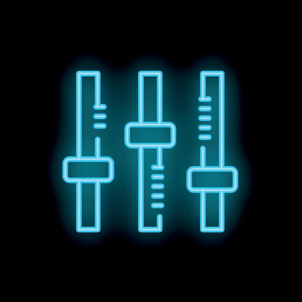 Neon icon of audio equalizer showing three sliders glowing blue vector
