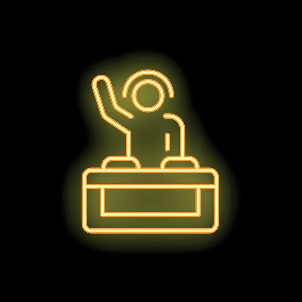 Neon sign of a dj playing music with headphones on vector