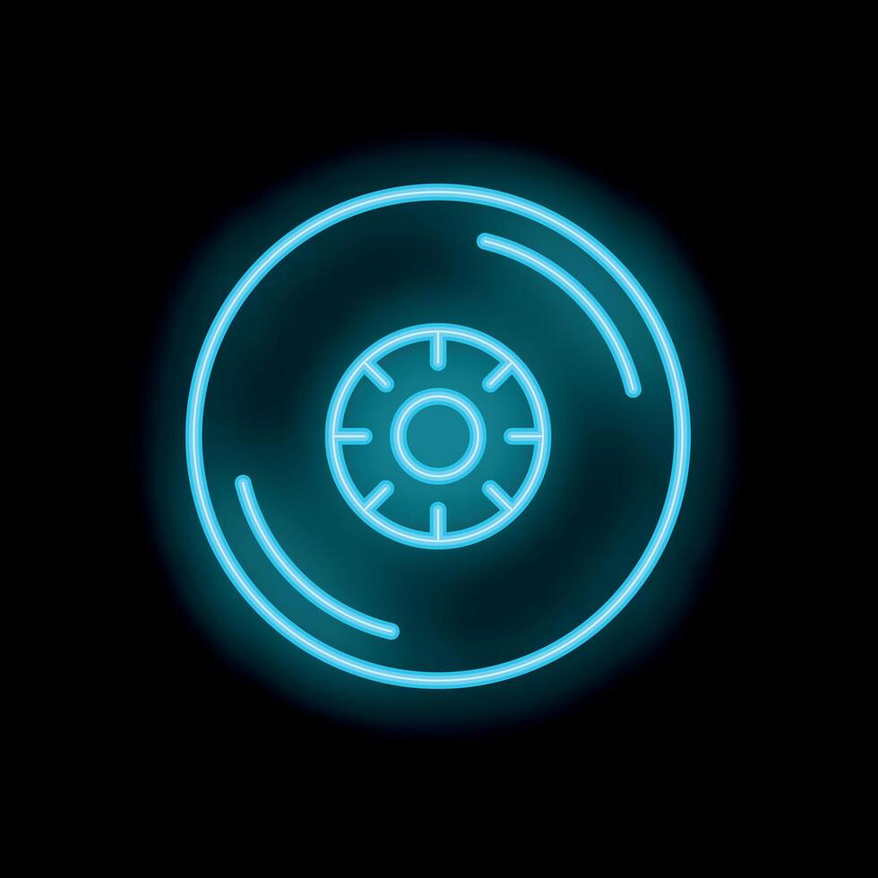 Neon sign showing a car wheel on a black background vector