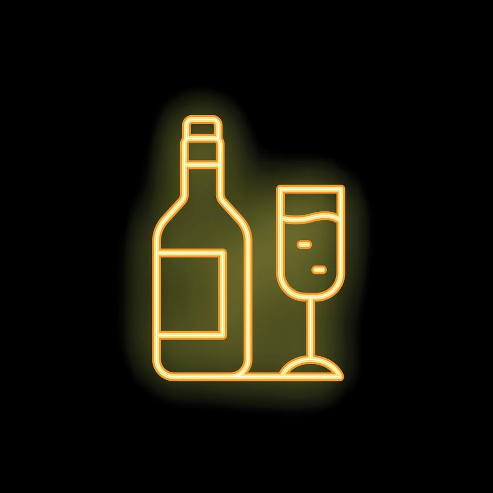 Neon sign showing bottle and glass of wine on black background vector