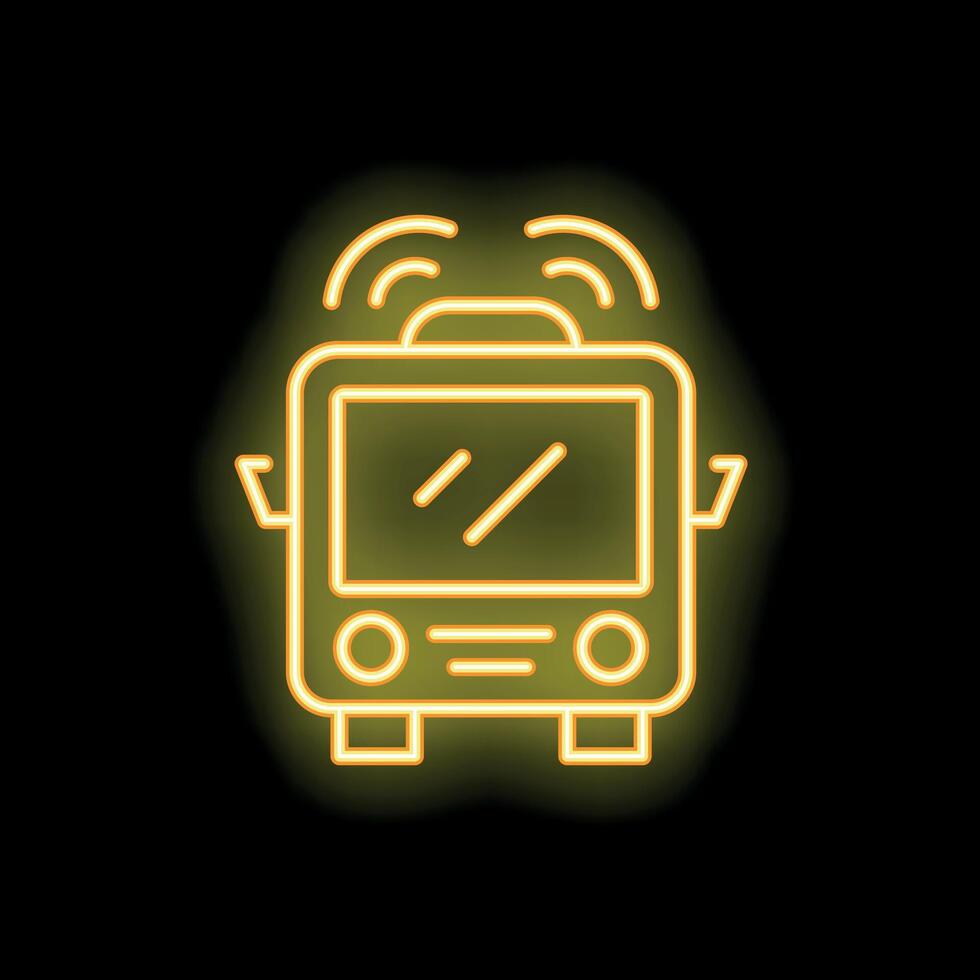 Yellow neon sign of a bus honking on a black background vector