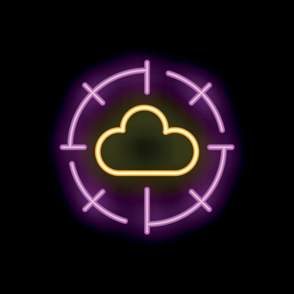 Neon sign showing cloud computing being targeted in crosshairs vector