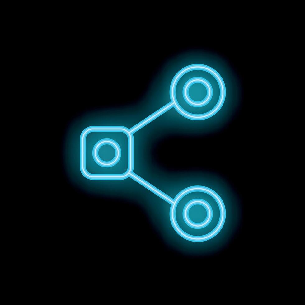 Neon share icon glowing on black background vector