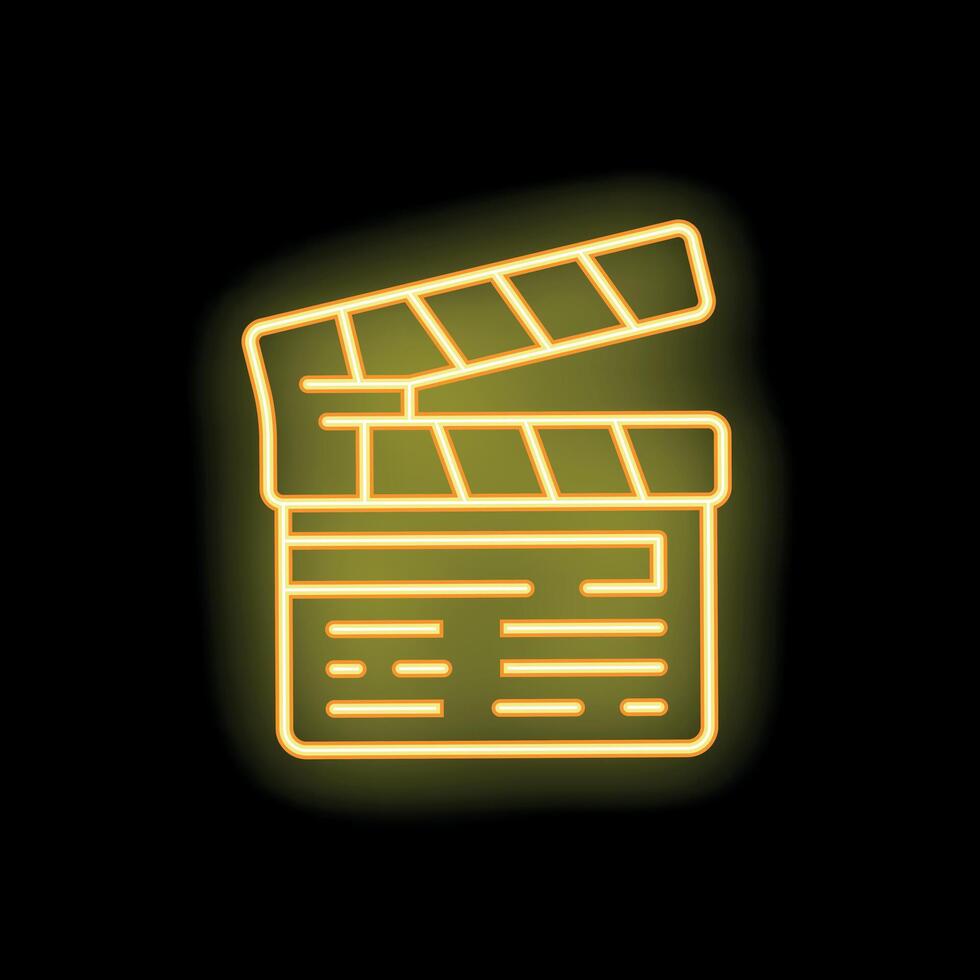 Yellow neon sign representing a clapperboard for movie production vector