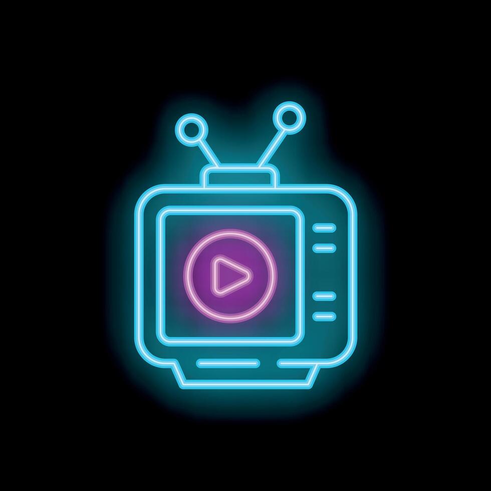Neon sign showing a television playing with glowing antennae on a dark background vector