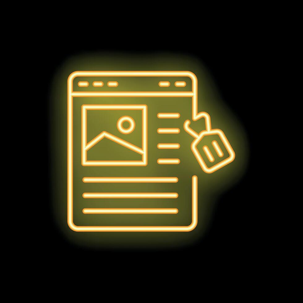Neon icon of website being tagged for search engine optimization vector
