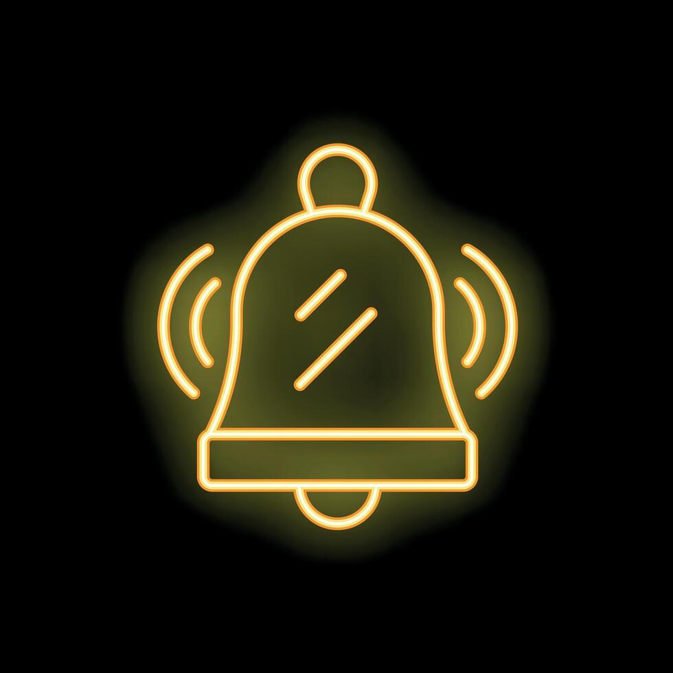Yellow neon ringing bell icon on black background vector