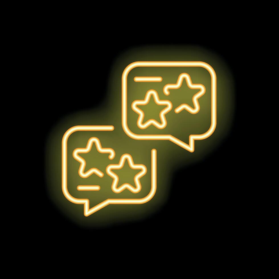 Neon yellow customer review chat bubbles with stars on black background vector