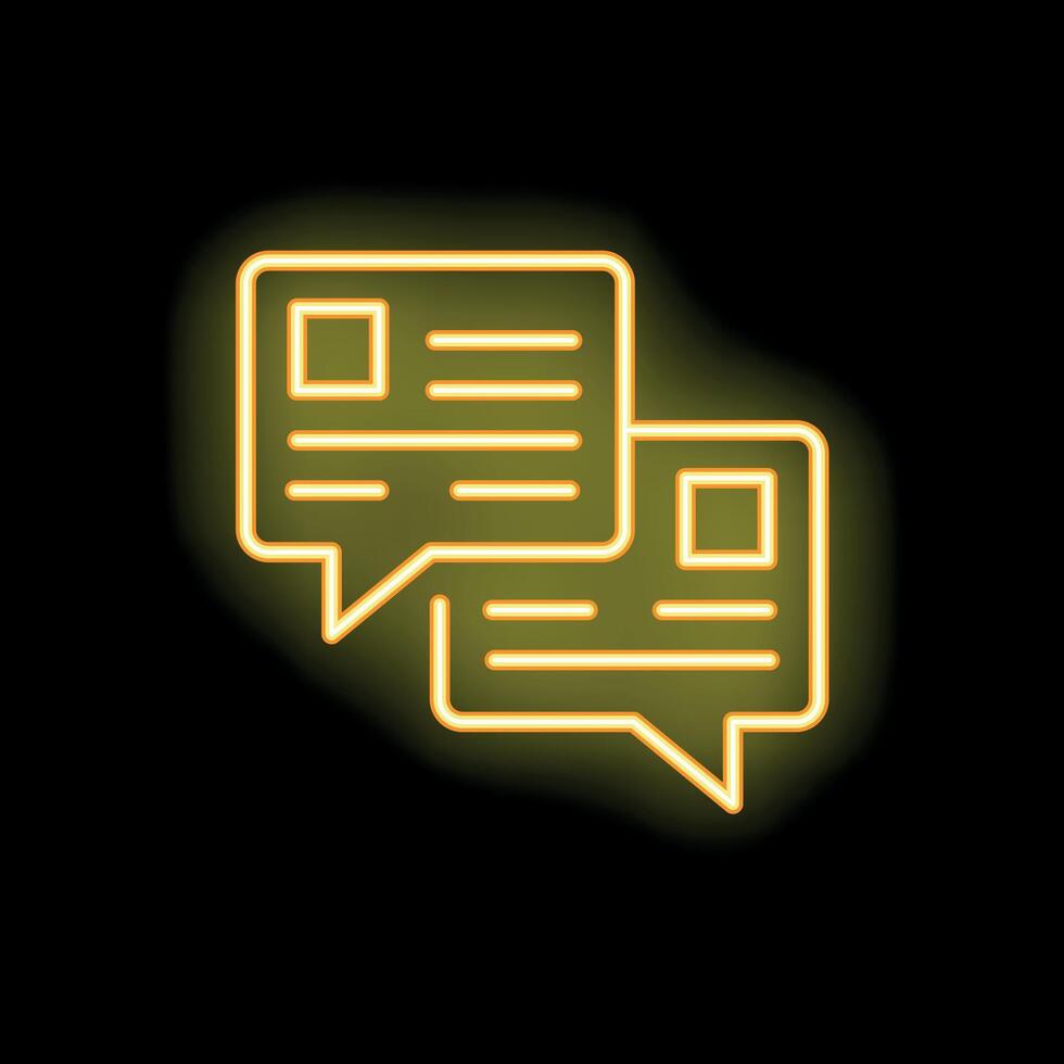 Neon yellow chat bubble icon representing online communication on black background vector