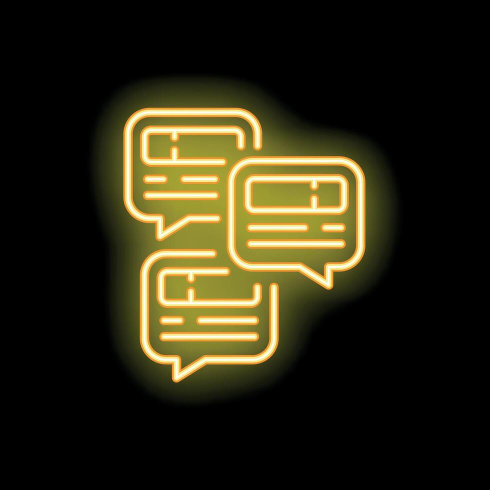 Neon yellow chat bubbles glowing on black background vector