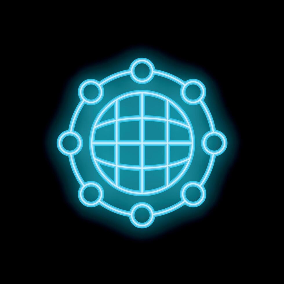 Neon blue global network connection icon representing international business vector