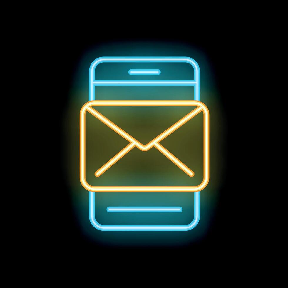 Neon sign showing smartphone displaying email notification icon vector