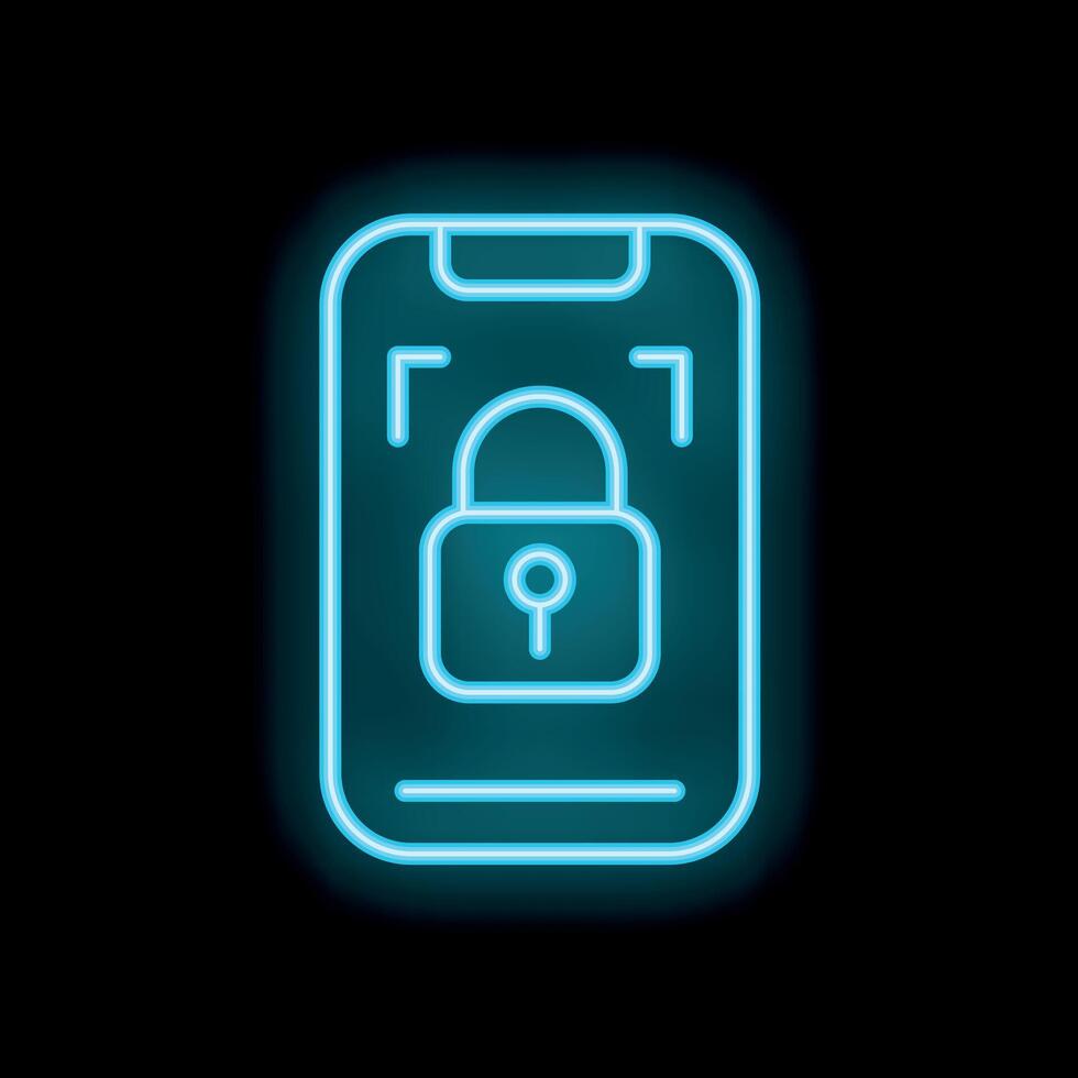 Neon smartphone showing lock screen on black background vector