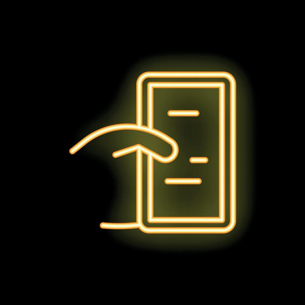 Hand holding smartphone with checklist on screen neon sign on black background vector