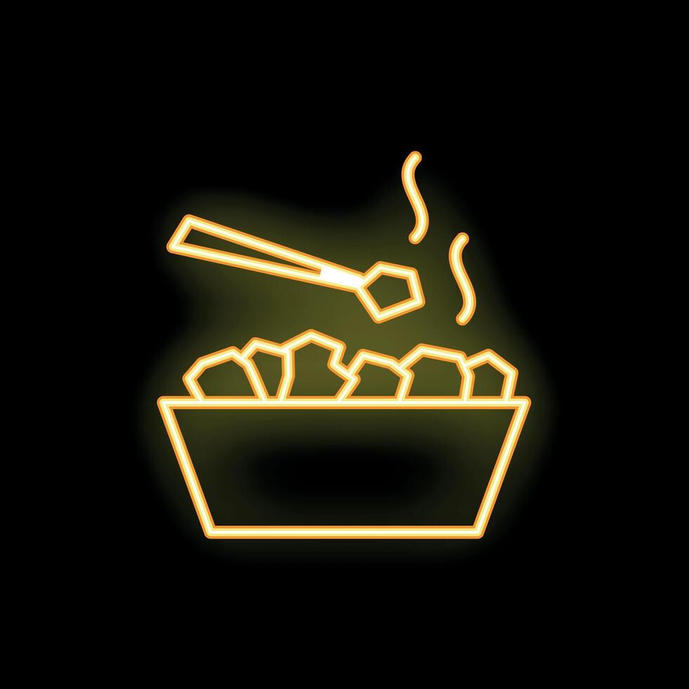 Neon sign of chopsticks picking up food from a bowl vector