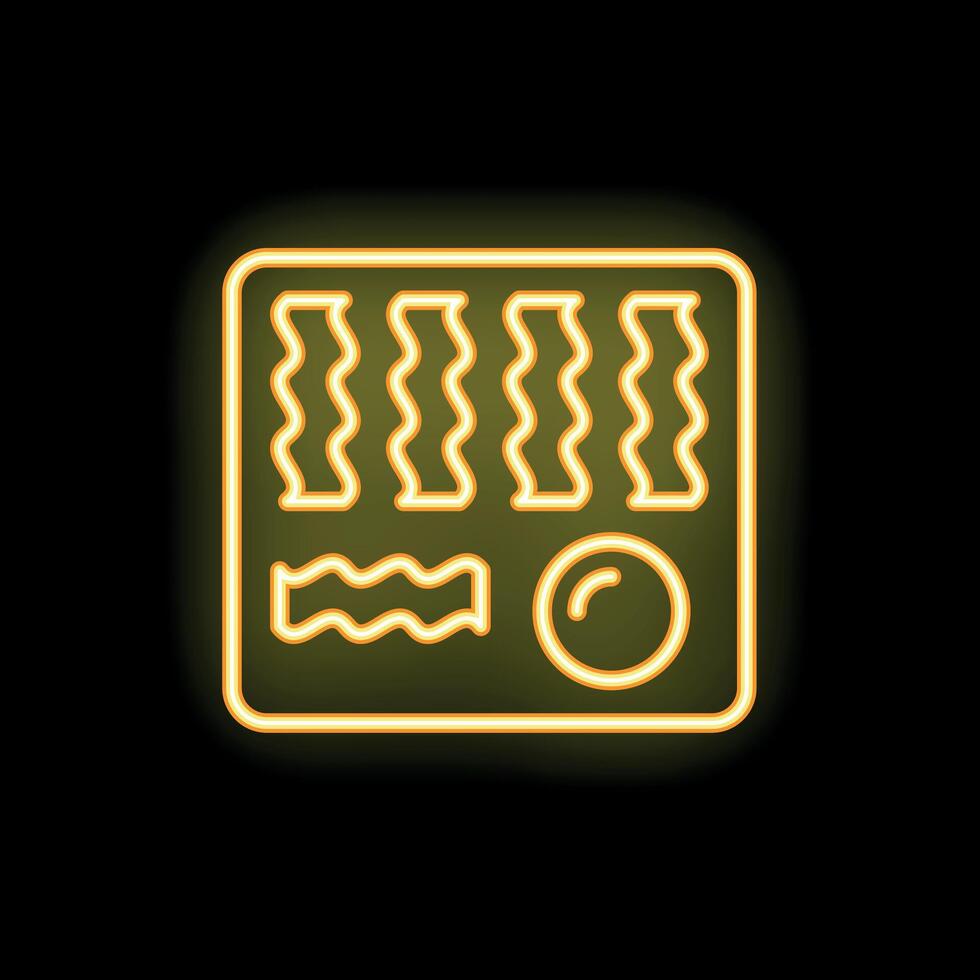 Neon icon of a mixing board glowing yellow on black background vector