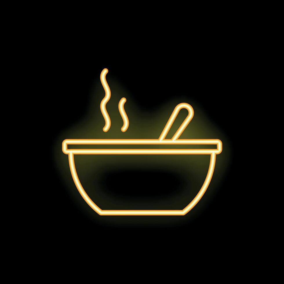 Neon sign of steaming hot soup bowl with spoon vector