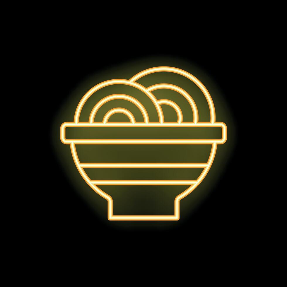 Neon sign showing a bowl of noodles on black background vector