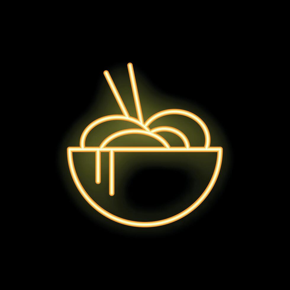 Neon sign representing a bowl of noodles with chopsticks vector