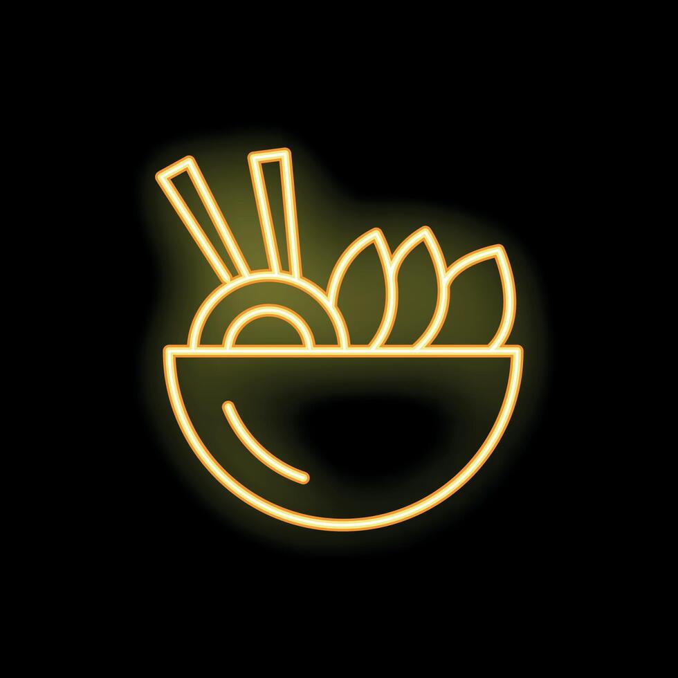 Neon sign of a bowl with chopsticks and food representing asian cuisine vector